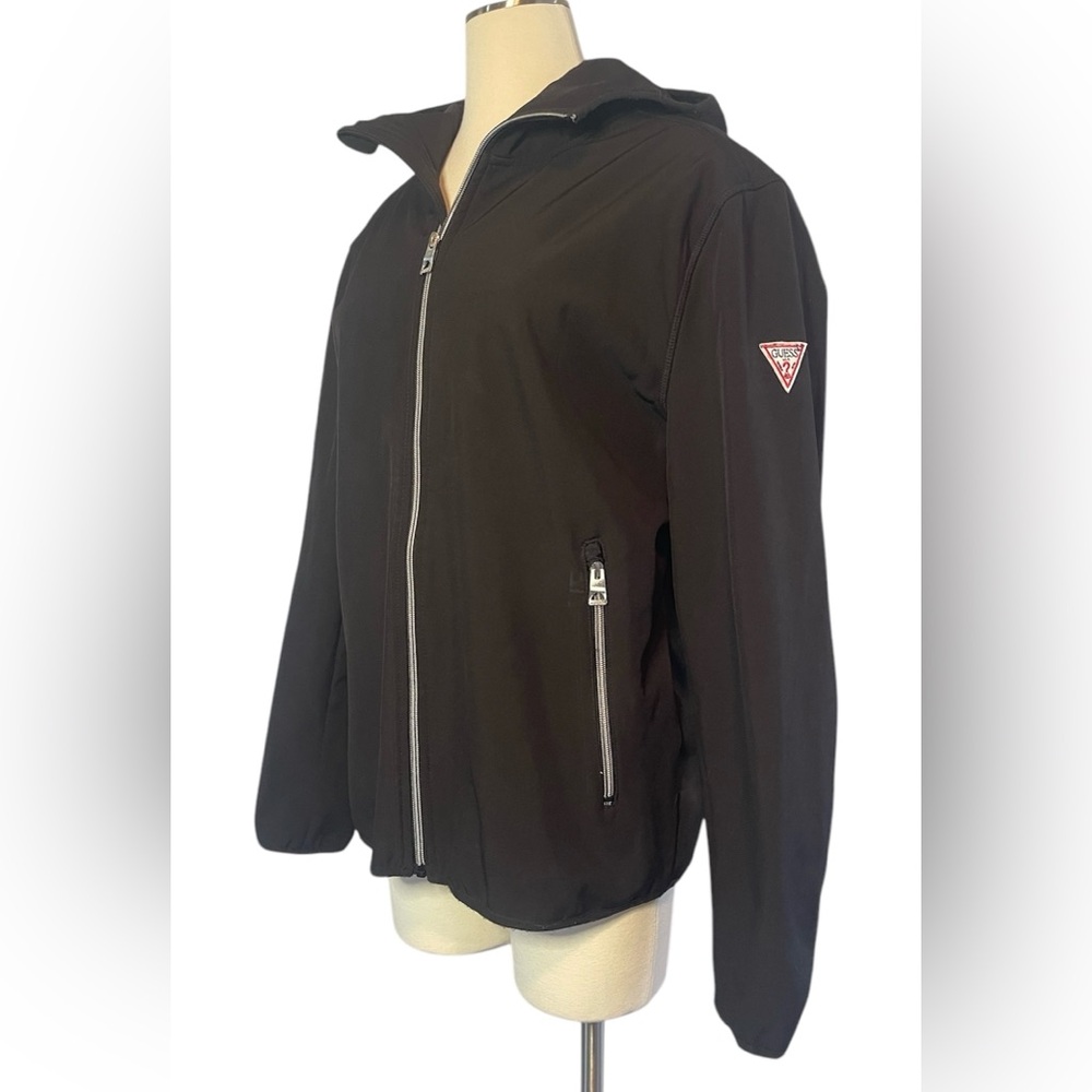 GUESS Men's Softshell Long Sleeve Hooded Jacket - Large